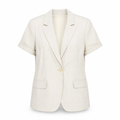 Style&co. Womens Beige Striped Jacket Blazer Size 8 Button