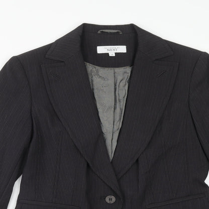 NEXT Womens Grey Pinstripe Polyester Jacket Suit Jacket Size 10 Button