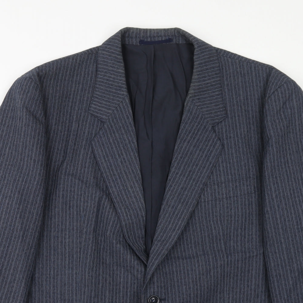 Trym Mens Blue Striped Polyester Jacket Suit Jacket Size 44 Regular