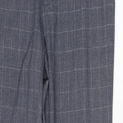 Marks and Spencer Mens Blue Check Polyester Trousers Size 30 in L33 in Regular Hook & Eye