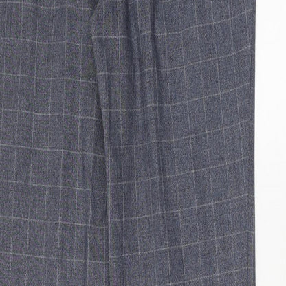 Marks and Spencer Mens Blue Check Polyester Trousers Size 30 in L33 in Regular Hook & Eye