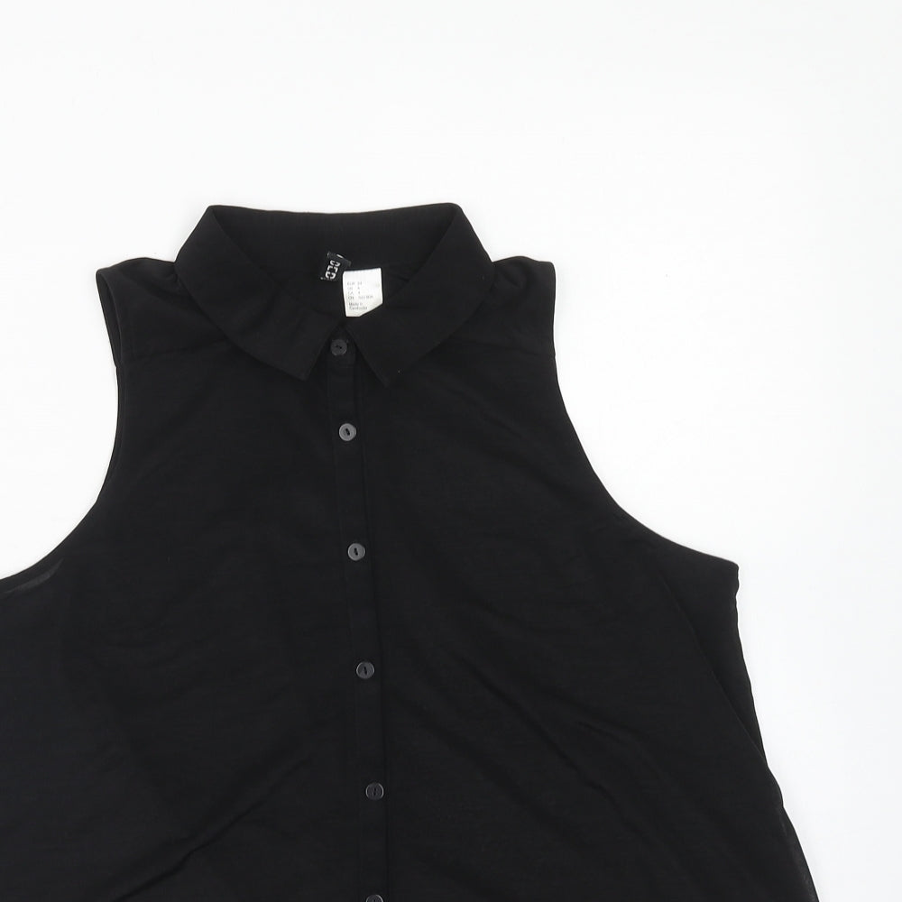 Womens UK Size 8 H&M Black Basic Button-Up