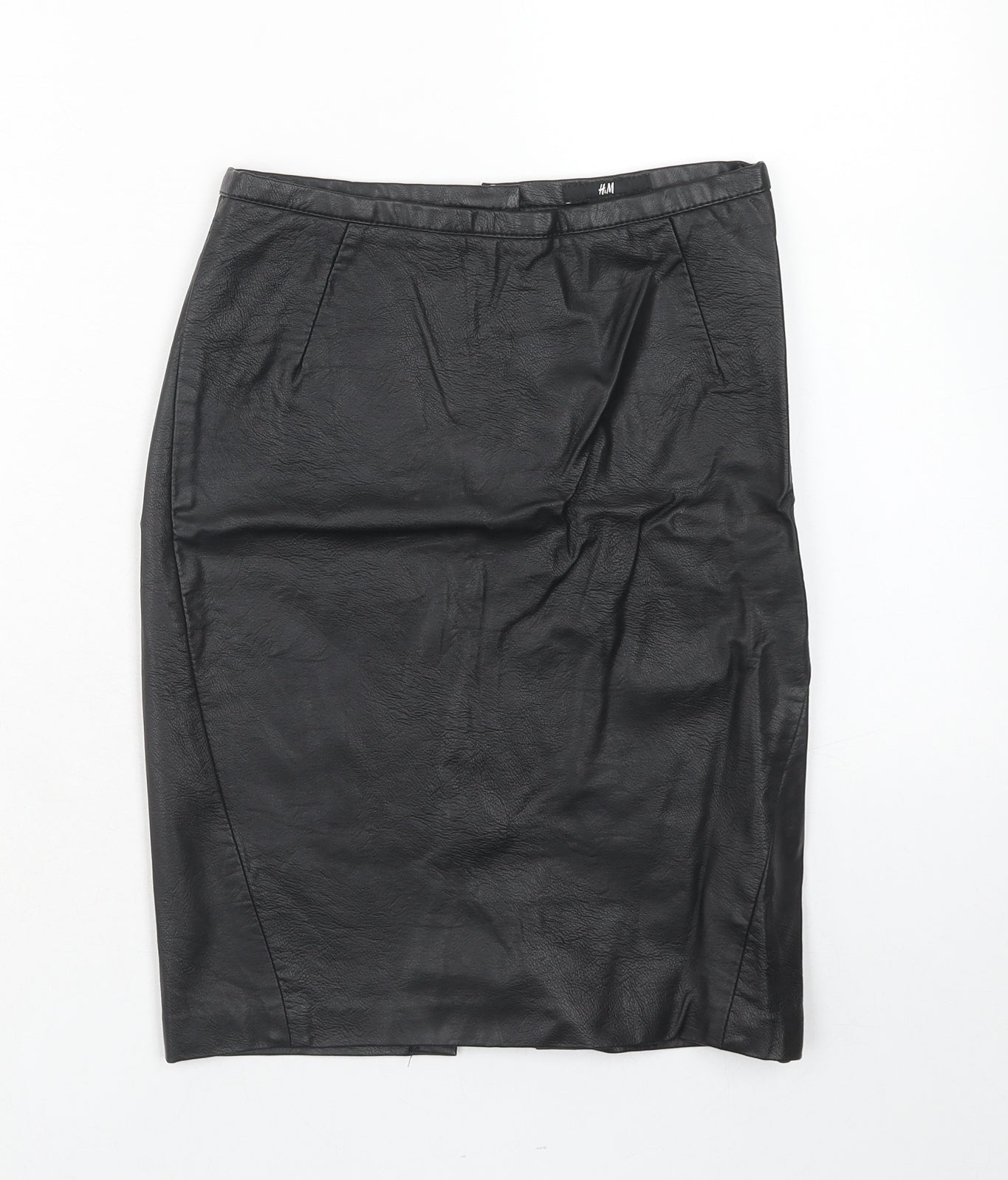 H&M Womens Blue Viscose A-Line Skirt Size 6 Regular Zip - Leather Look