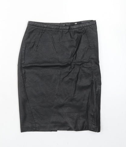 H&M Womens Blue Viscose A-Line Skirt Size 6 Regular Zip - Leather Look