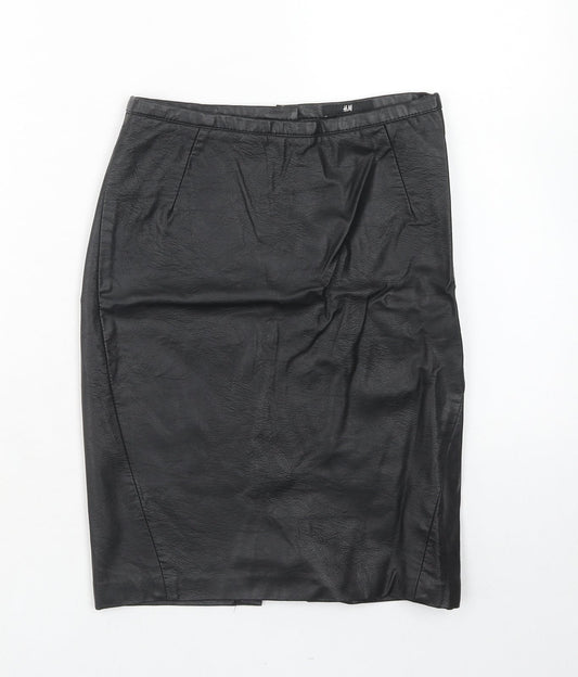 H&M Womens Blue Viscose A-Line Skirt Size 6 Regular Zip - Leather Look