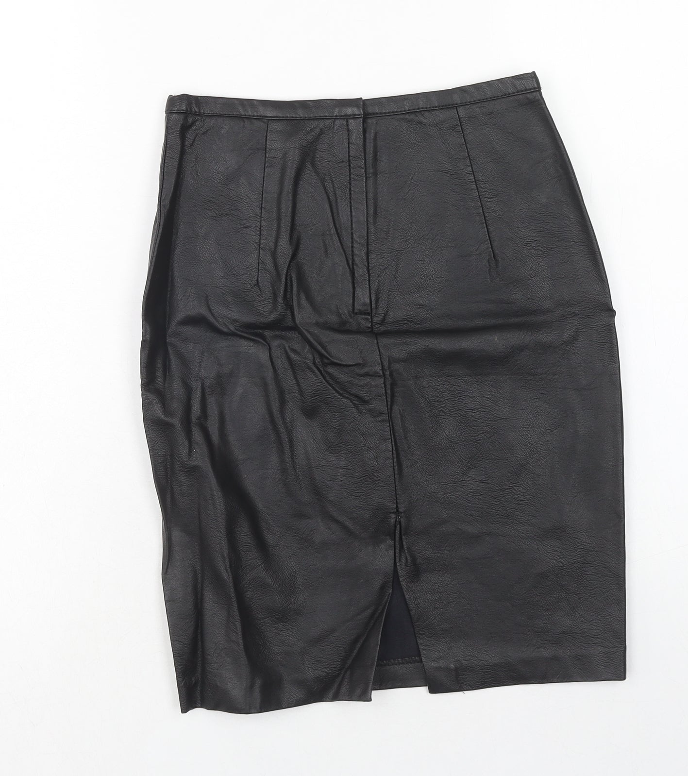 H&M Womens Blue Viscose A-Line Skirt Size 6 Regular Zip - Leather Look