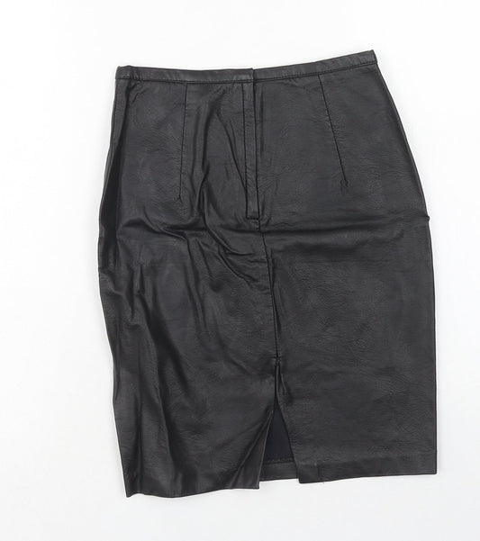 H&M Womens Blue Viscose A-Line Skirt Size 6 Regular Zip - Leather Look