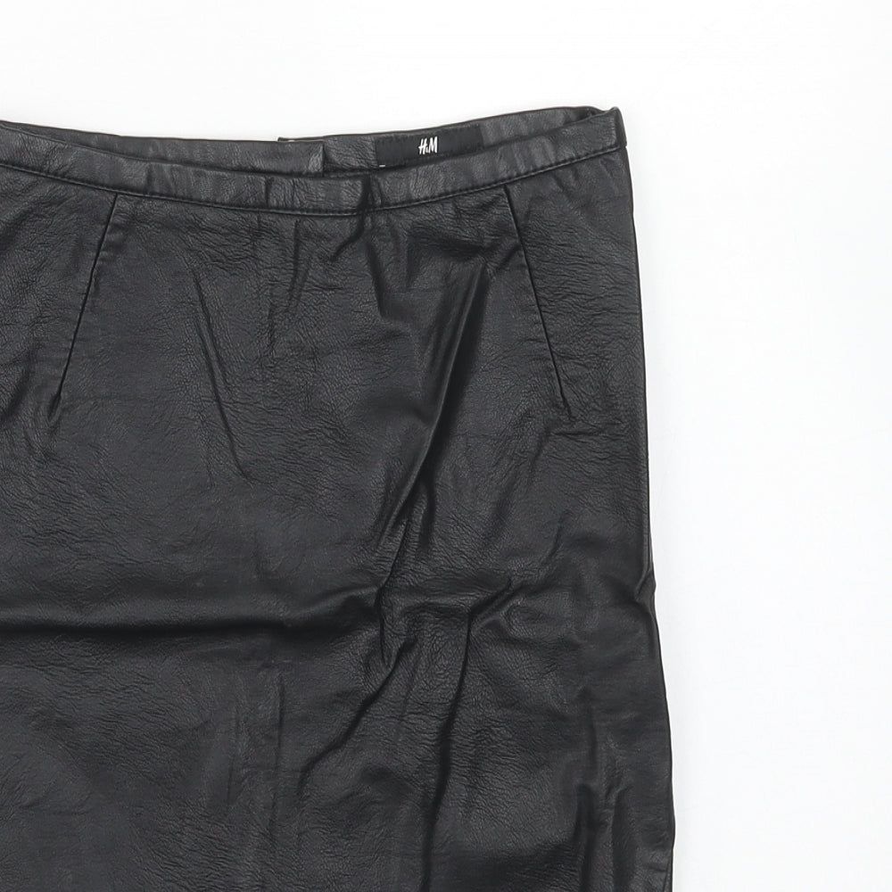 H&M Womens Blue Viscose A-Line Skirt Size 6 Regular Zip - Leather Look