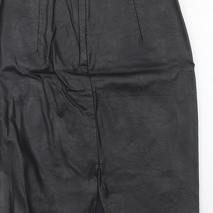 H&M Womens Blue Viscose A-Line Skirt Size 6 Regular Zip - Leather Look