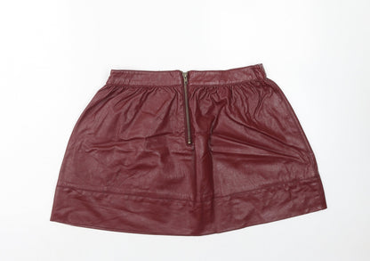 FOREVER 21 Womens Red Polyurethane Mini Skirt Size L Zip