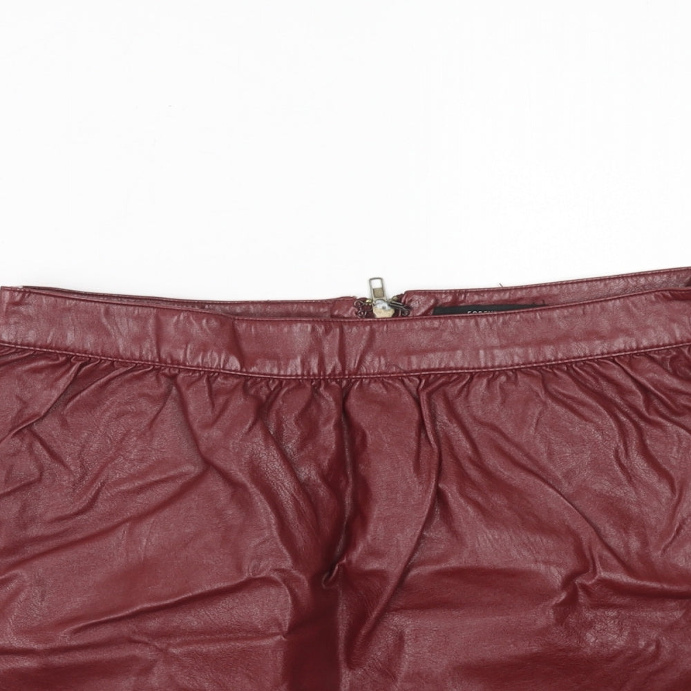 FOREVER 21 Womens Red Polyurethane Mini Skirt Size L Zip