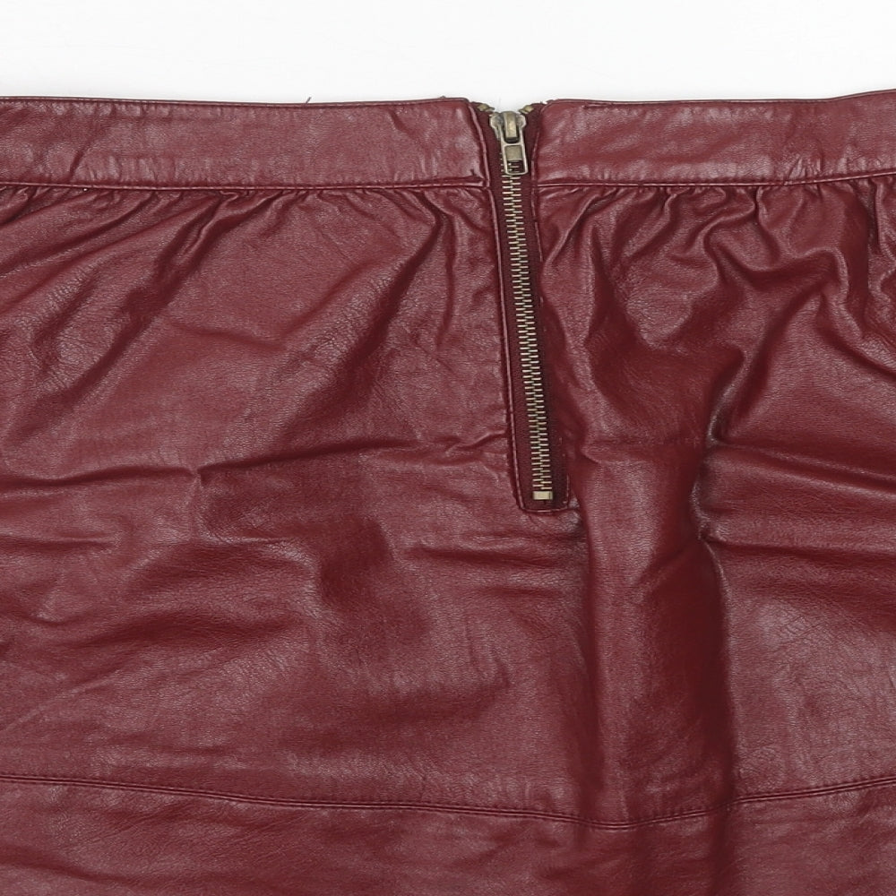 FOREVER 21 Womens Red Polyurethane Mini Skirt Size L Zip