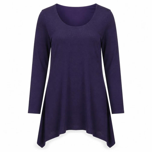 Casamia Womens Purple Polyester Trapeze & Swing Size S Scoop Neck Pullover - Hanky Hem