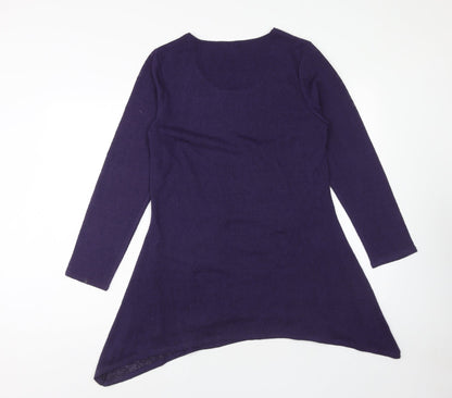 Casamia Womens Purple Polyester Trapeze & Swing Size S Scoop Neck Pullover - Hanky Hem
