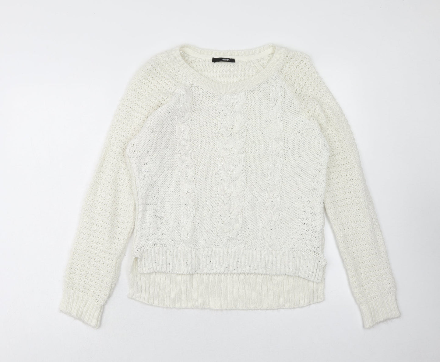 George Womens Ivory Scoop Neck Acrylic Pullover Jumper Size 12