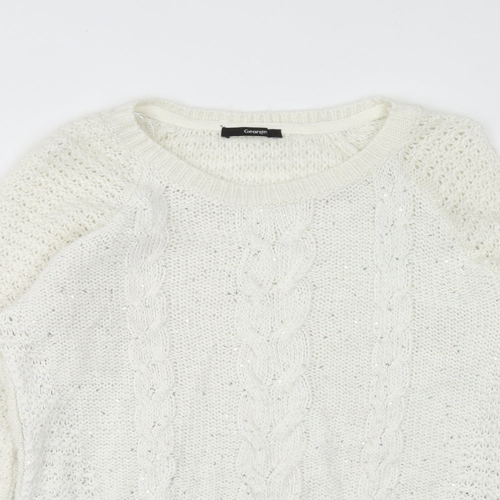 George Womens Ivory Scoop Neck Acrylic Pullover Jumper Size 12