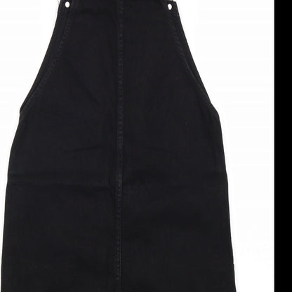 New Look Womens Black Cotton Pinafore/Dungaree Dress Size 6 Square Neck Buckle