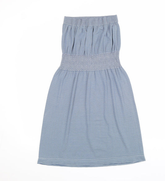 Ocean Club Womens Blue Striped Cotton Fit & Flare Size 8 Off the Shoulder Pullover