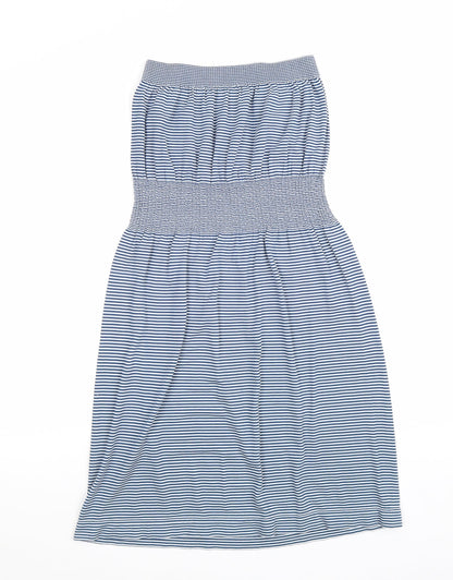Ocean Club Womens Blue Striped Cotton Fit & Flare Size 8 Off the Shoulder Pullover