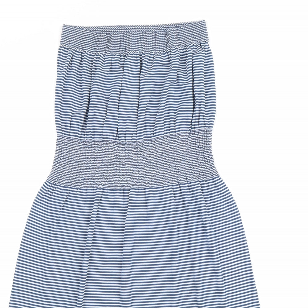 Ocean Club Womens Blue Striped Cotton Fit & Flare Size 8 Off the Shoulder Pullover