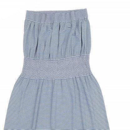 Ocean Club Womens Blue Striped Cotton Fit & Flare Size 8 Off the Shoulder Pullover