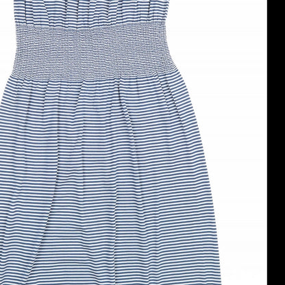 Ocean Club Womens Blue Striped Cotton Fit & Flare Size 8 Off the Shoulder Pullover