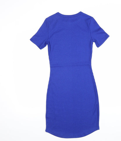 Divided Womens Blue Polyester Bodycon Size 6 Round Neck Pullover - N.Y.C Original