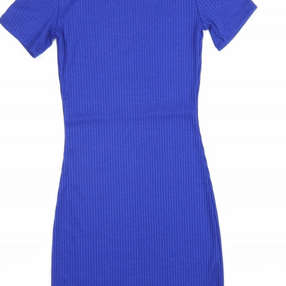 Divided Womens Blue Polyester Bodycon Size 6 Round Neck Pullover - N.Y.C Original