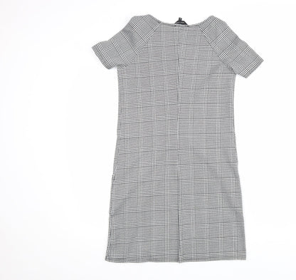 New Look Womens Black Plaid Polyester Shift Size 6 Scoop Neck Pullover