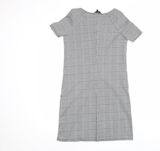 New Look Womens Black Plaid Polyester Shift Size 6 Scoop Neck Pullover