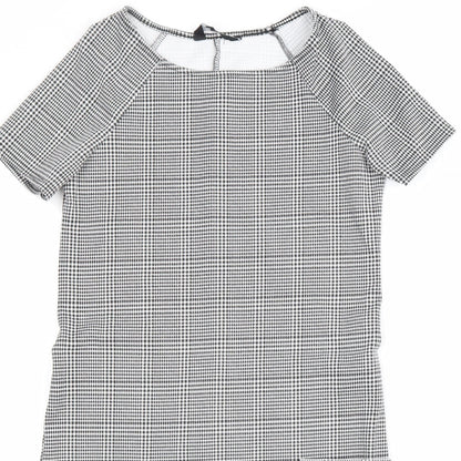 New Look Womens Black Plaid Polyester Shift Size 6 Scoop Neck Pullover