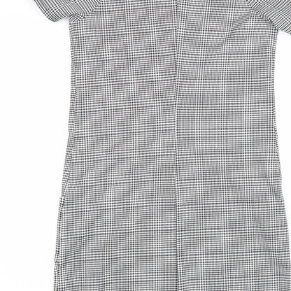 New Look Womens Black Plaid Polyester Shift Size 6 Scoop Neck Pullover