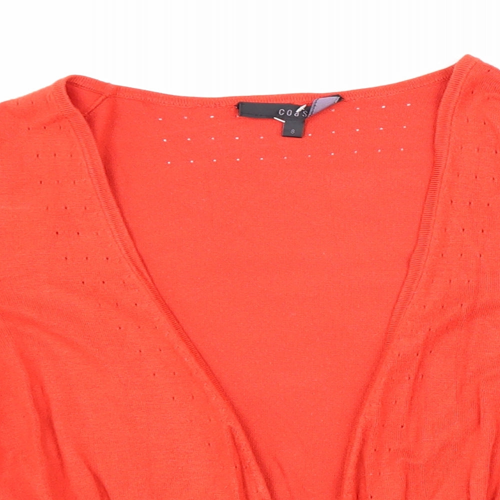 Coast Womens Red Viscose Basic Blouse Size 8 V-Neck