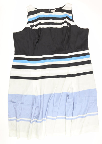 eShakti Womens Multicoloured Striped Polyester A-Line Size L Boat Neck Zip