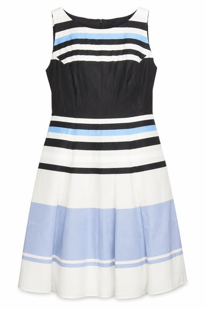 eShakti Womens Multicoloured Striped Polyester A-Line Size L Boat Neck Zip