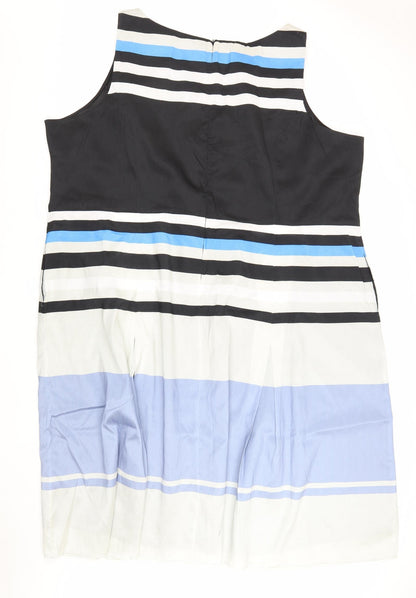 eShakti Womens Multicoloured Striped Polyester A-Line Size L Boat Neck Zip