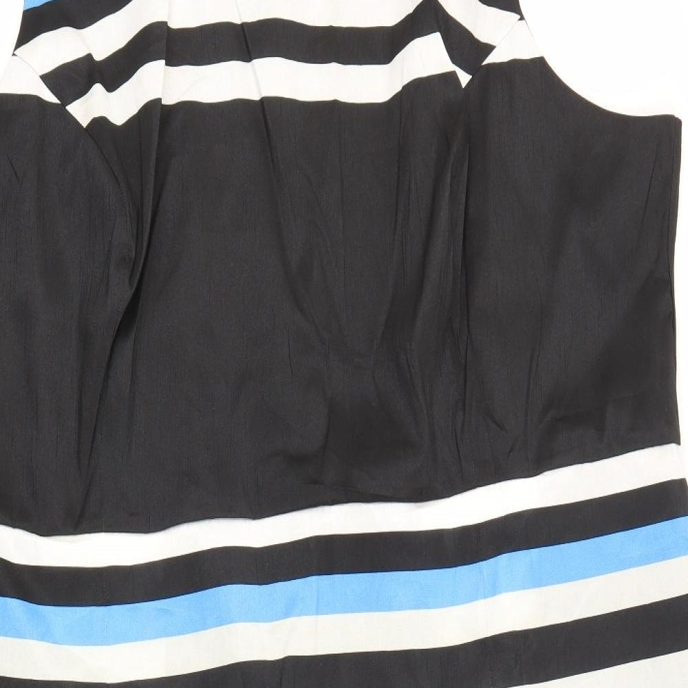 eShakti Womens Multicoloured Striped Polyester A-Line Size L Boat Neck Zip