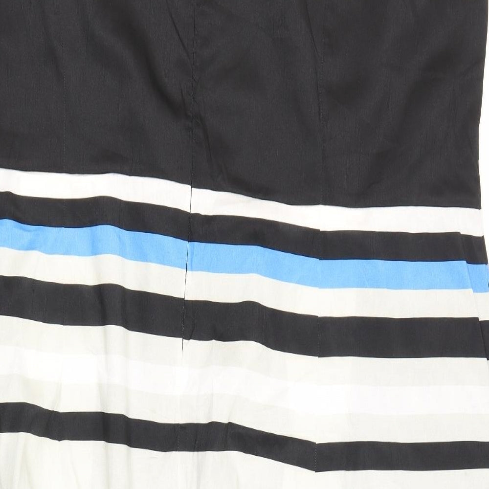 eShakti Womens Multicoloured Striped Polyester A-Line Size L Boat Neck Zip