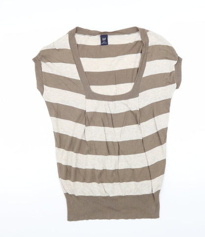 Gap Womens Beige Square Neck Striped 100% Cotton Pullover Jumper Size XS