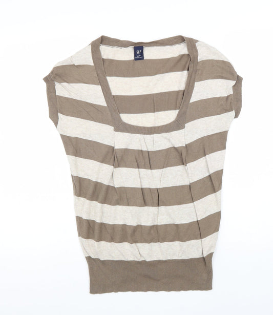 Gap Womens Beige Square Neck Striped 100% Cotton Pullover Jumper Size XS