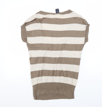 Gap Womens Beige Square Neck Striped 100% Cotton Pullover Jumper Size XS