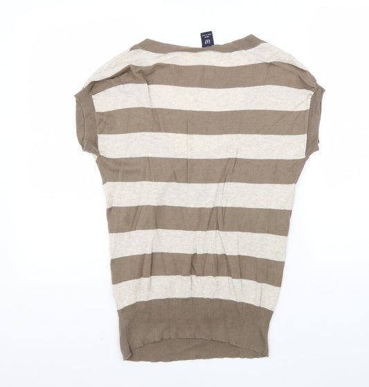 Gap Womens Beige Square Neck Striped 100% Cotton Pullover Jumper Size XS