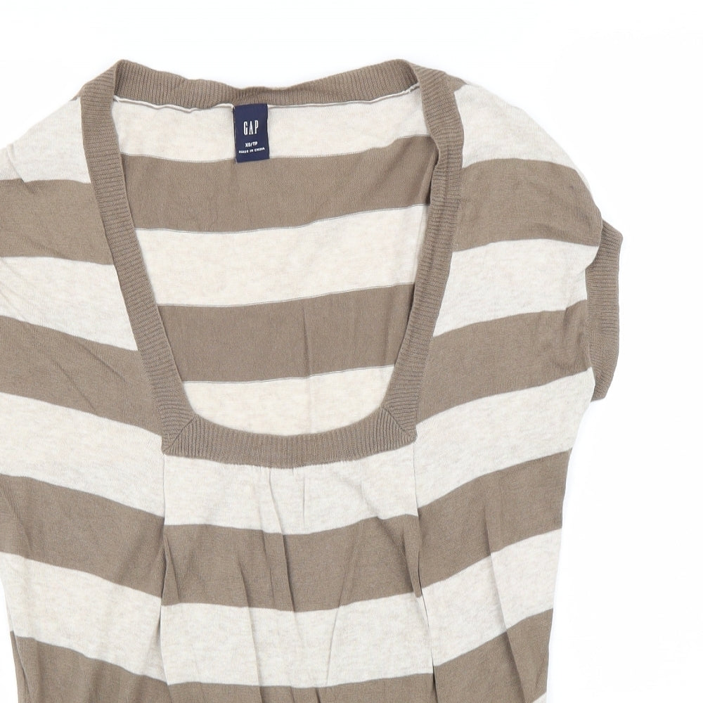 Gap Womens Beige Square Neck Striped 100% Cotton Pullover Jumper Size XS