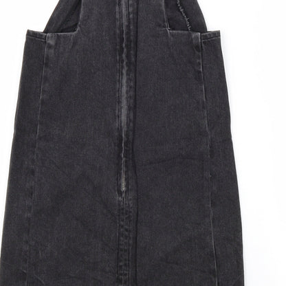 Topshop Womens Black Cotton Pinafore/Dungaree Dress Size 6 Square Neck Zip