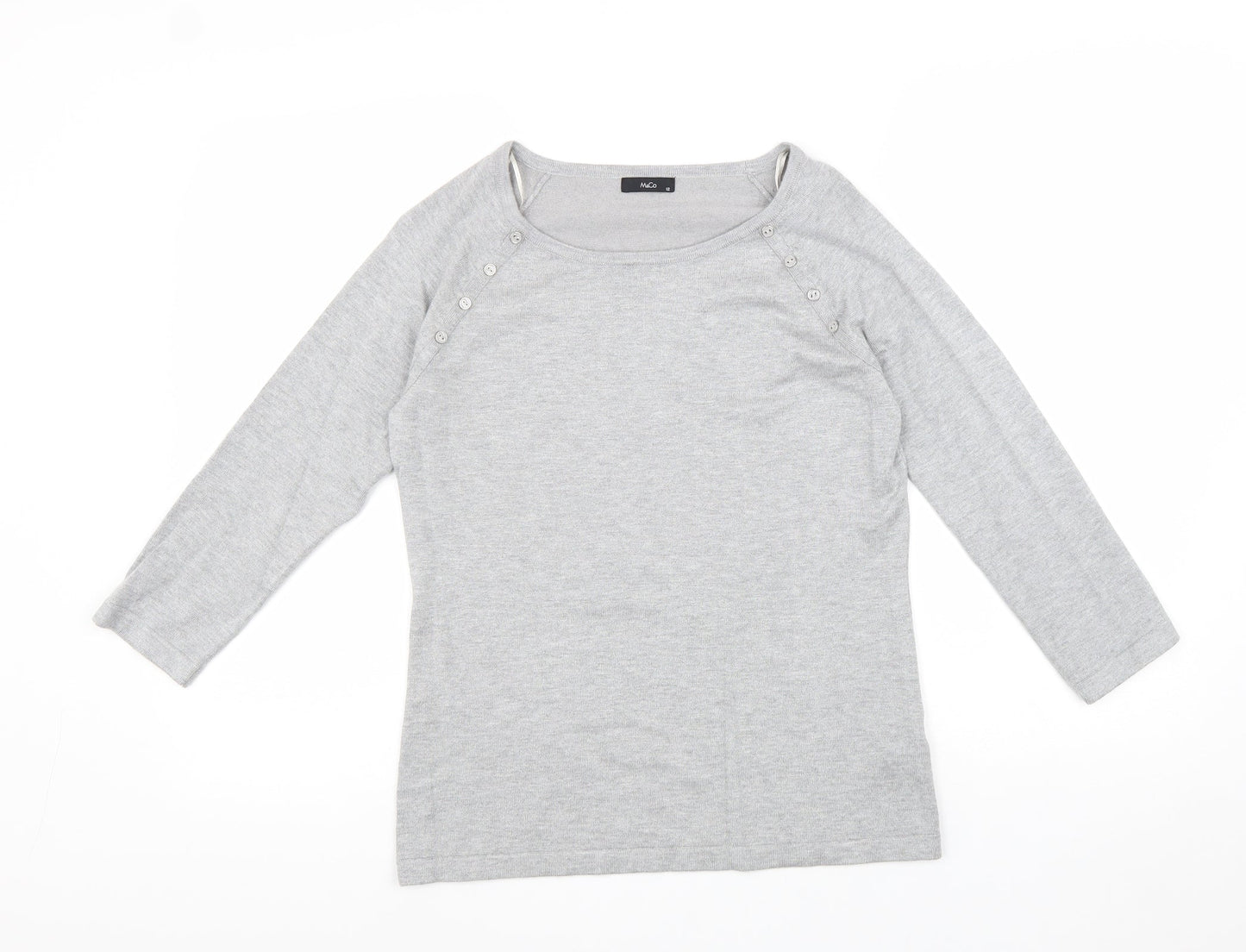 M&Co Womens Grey Viscose Basic Blouse Size 12 Scoop Neck