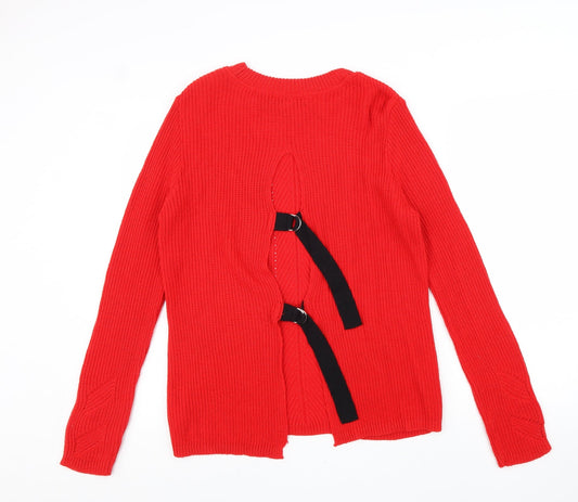 Primark Womens Red Round Neck Acrylic Pullover Jumper Size M
