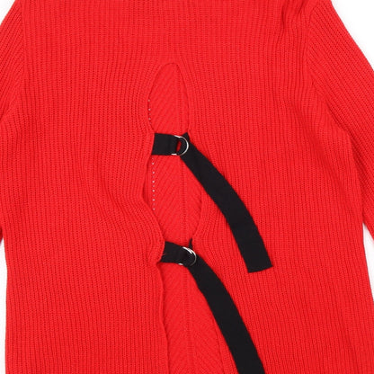 Primark Womens Red Round Neck Acrylic Pullover Jumper Size M