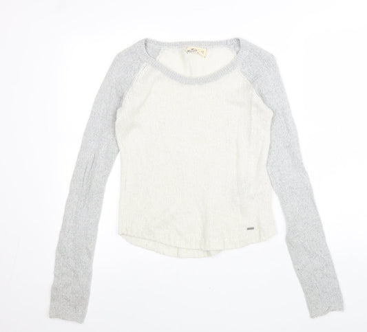 Womens UK Size XS Hollister White Pullover Jumper