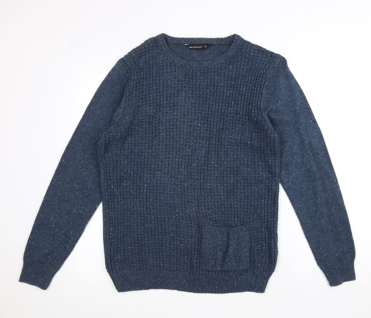 Cedar Wood State Mens Blue Round Neck Acrylic Pullover Jumper Size M Long Sleeve