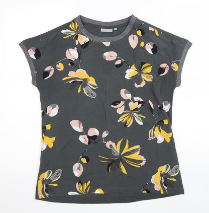 Fransa Womens Green Floral Polyester Basic T-Shirt Size S Round Neck